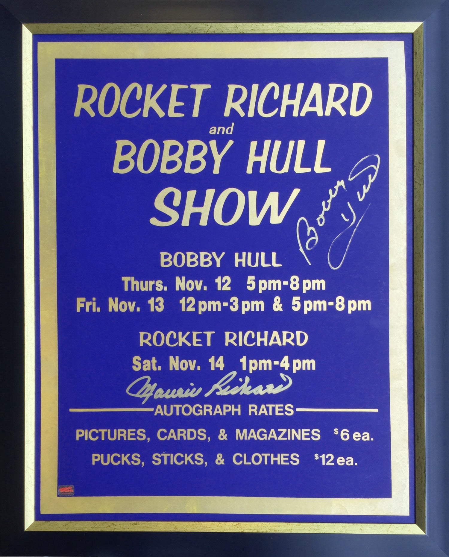 BOBBY HULL & MAURICE RICHARD DUAL AUTOGRAPHED VINTAGE HOCKEY SIGN – RARE NHL LEGENDS COLLECTIBLE – AUTHENTIC HAND-SIGNED MEMORABILIA (FRAMED 32