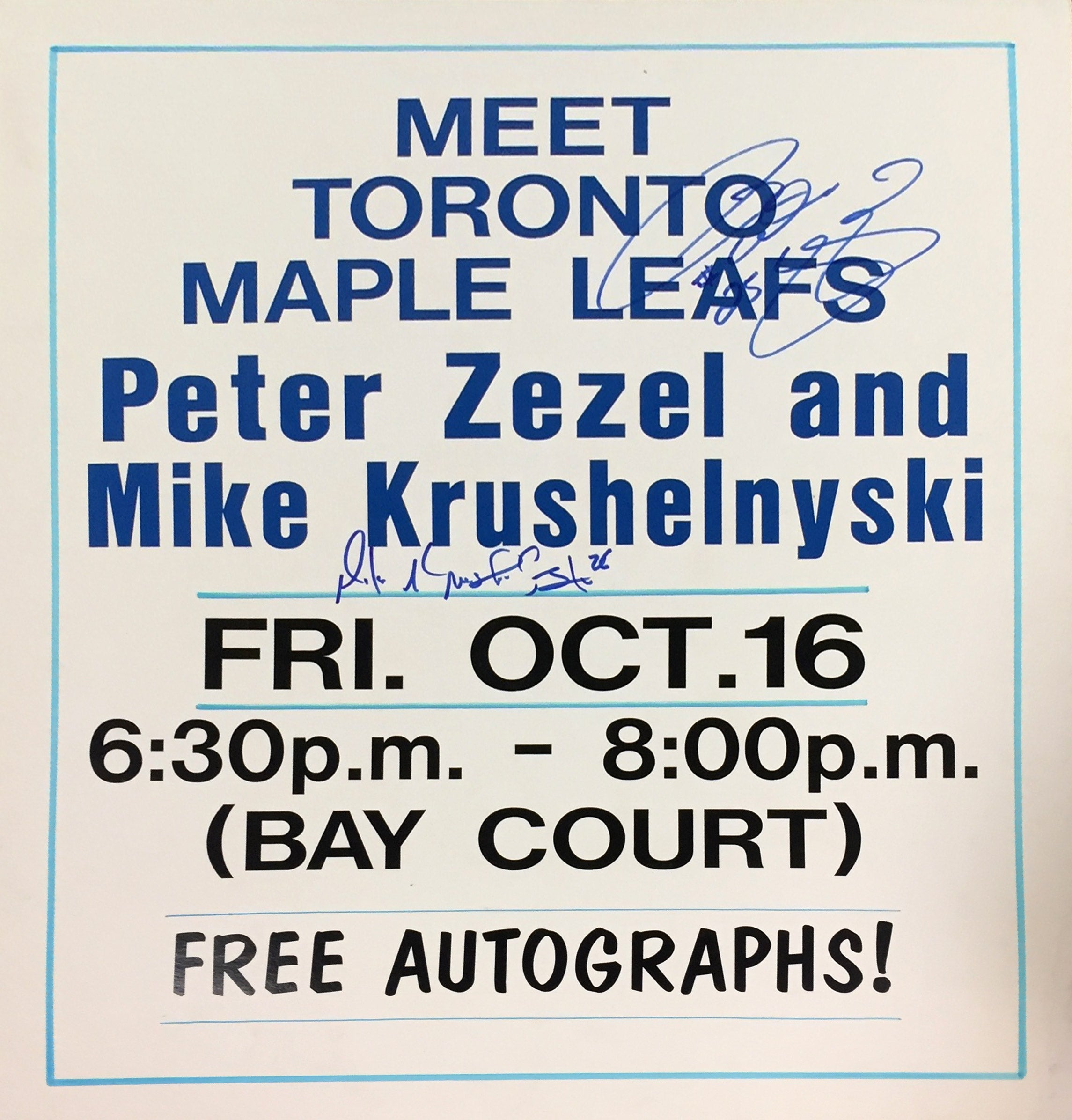 PETER ZEZEL & MIKE KRUSHELNYSKI DUAL SIGNED HOCKEY SIGN – TORONTO MAPLE LEAFS AUTOGRAPHED COLLECTIBLE – FRAMED MEMORABILIA  (28
