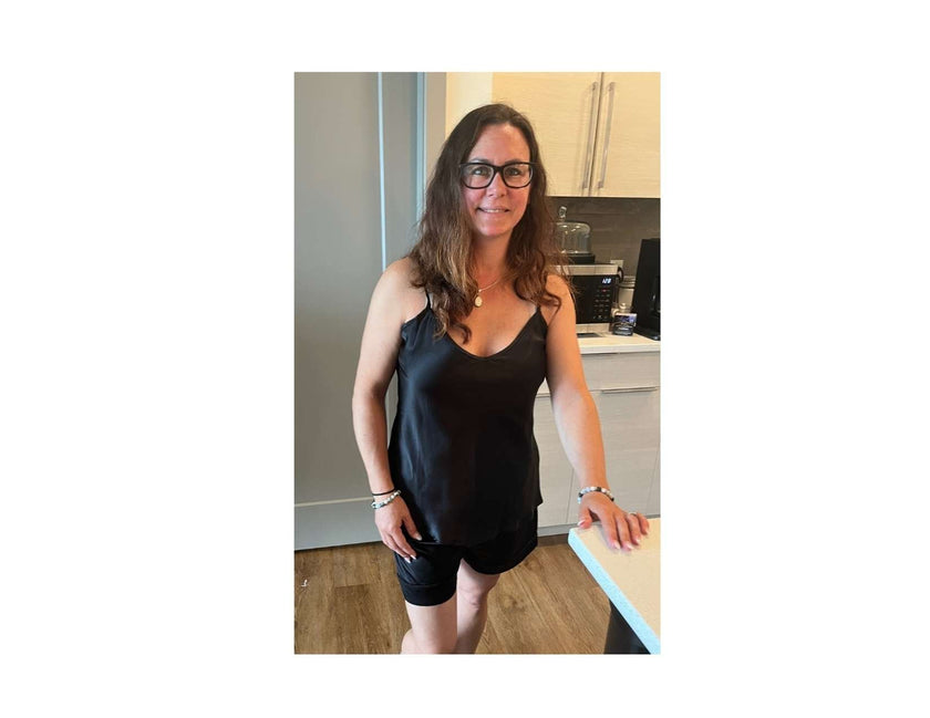 Women's Mulberry Silk Camisole and Boxer  Pajama Set Black