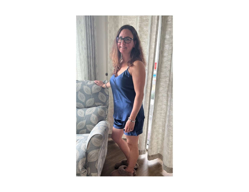 Women's Mulberry Silk Camisole and Boxer Pajama Set Navy Blue
