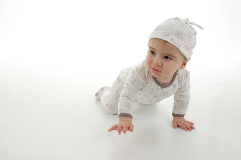 Pyjama pieds chauds en coton bio - Imprimé hibou nuage argenté