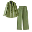 Single Breasted Casual Imitation Leather Suit Jacket Trousers Suit Women
