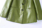 Single Breasted Casual Imitation Leather Suit Jacket Trousers Suit Women