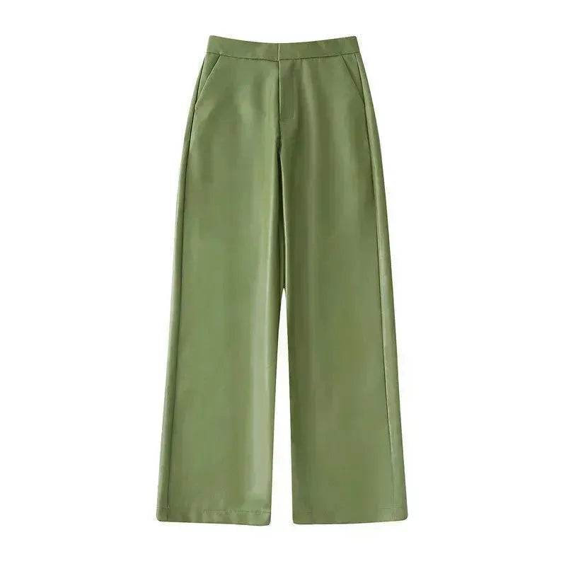 Single Breasted Casual Imitation Leather Suit Jacket Trousers Suit Women