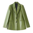Single Breasted Casual Imitation Leather Suit Jacket Trousers Suit Women