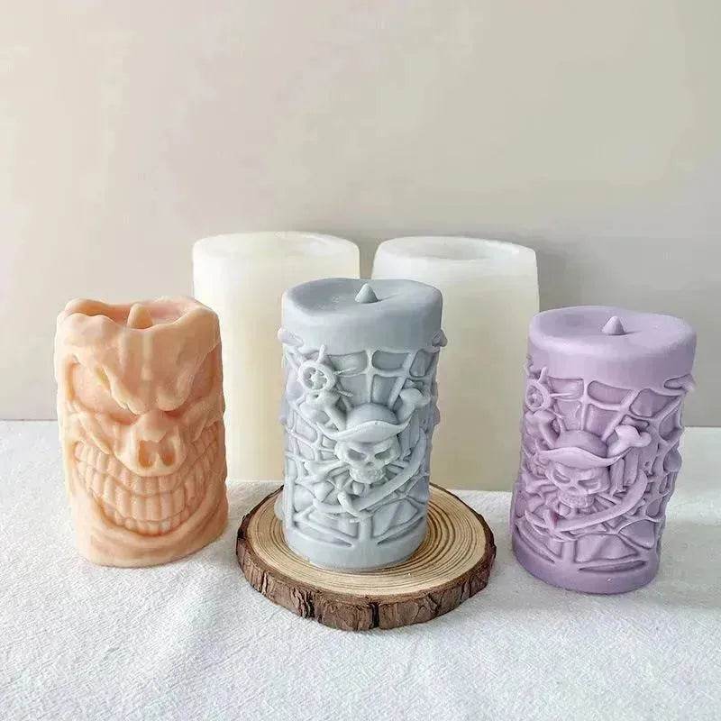 Skull Ornament Cylindrical Scented Candle Mould