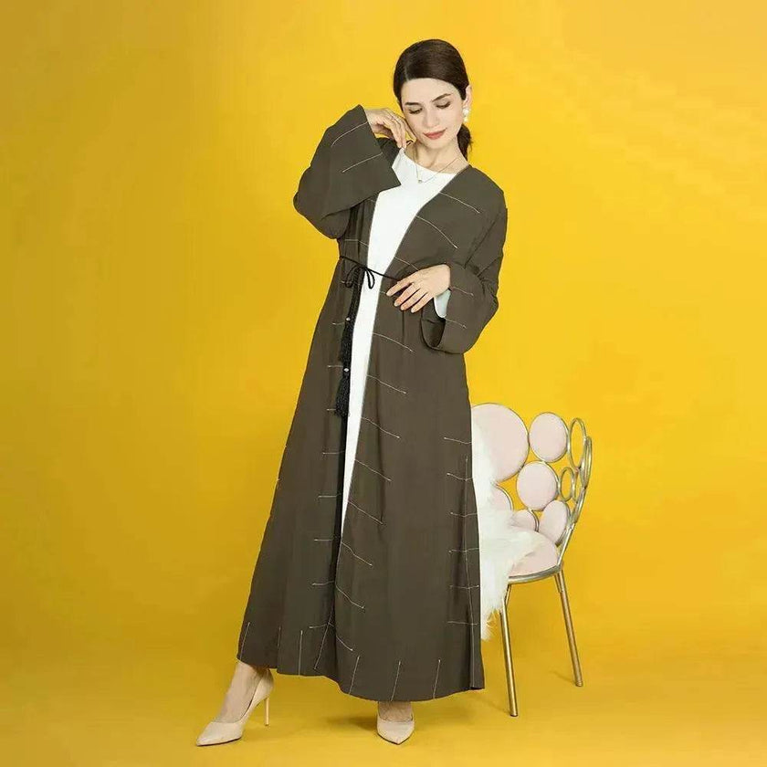 Solid Color Cardigan Abaya Dress Robe for Elegant Arab Dubai Turkey Middle Eastern Women.