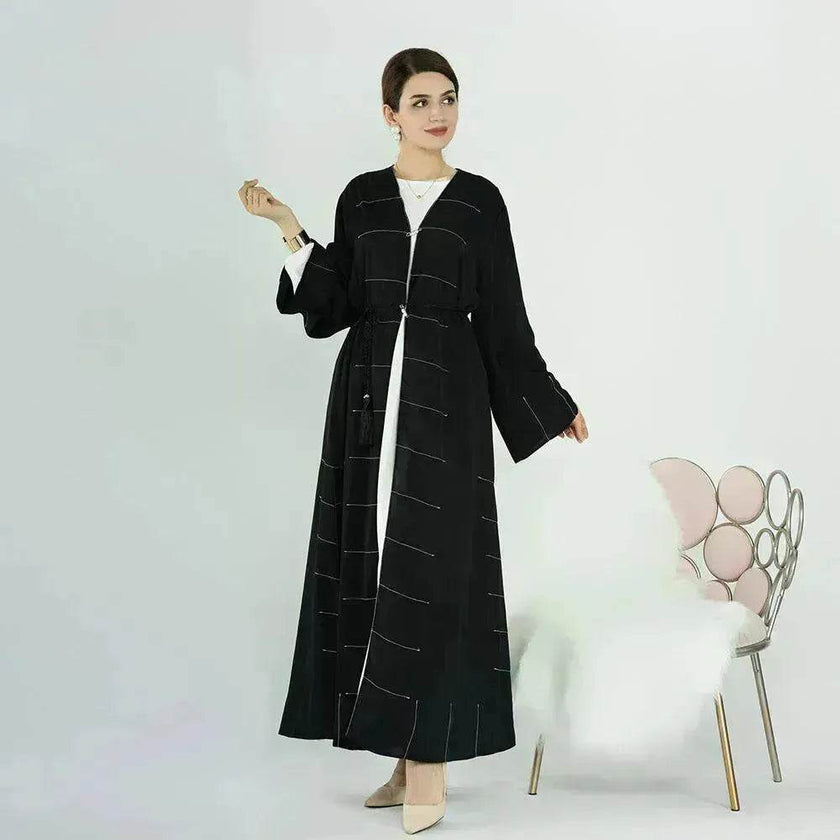 Solid Color Cardigan Abaya Dress Robe for Elegant Arab Dubai Turkey Middle Eastern Women.