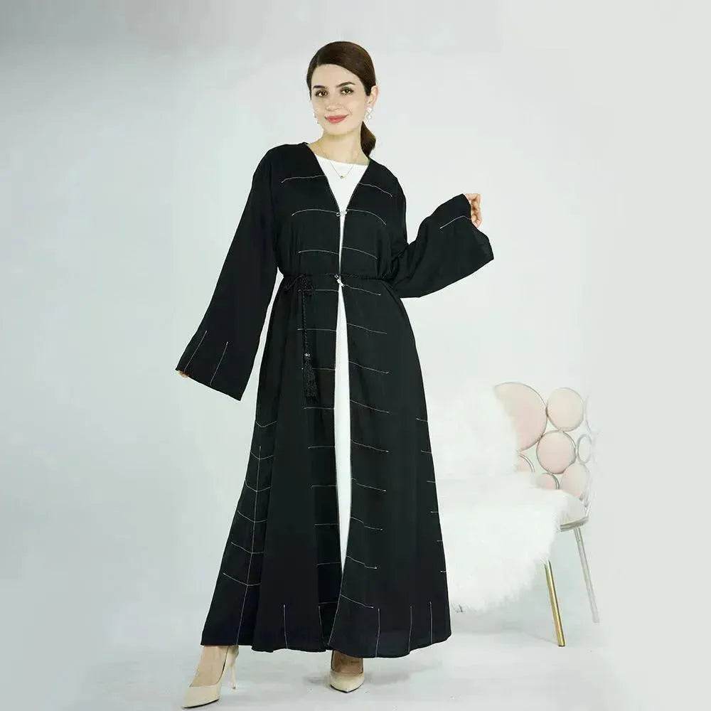 Solid Color Cardigan Abaya Dress Robe for Elegant Arab Dubai Turkey Middle Eastern Women.