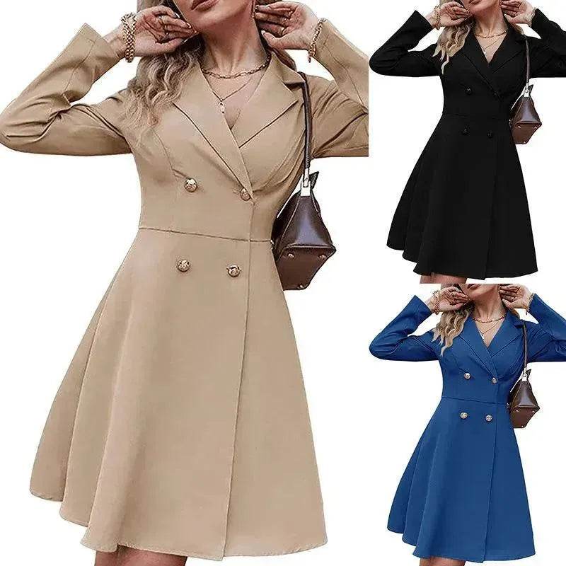 Solid Color Double Breasted Long Sleeve Trench Coat Fashion Slim Coat