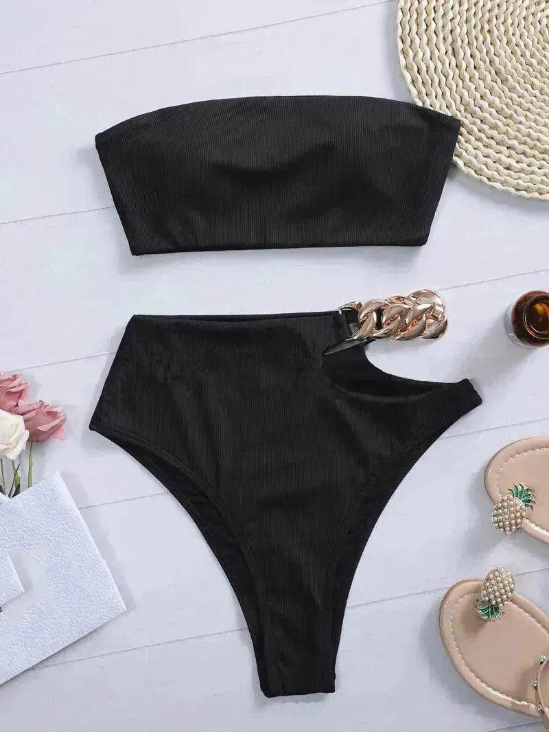 Solid Color Hollow Bikini Split Swimsuit Bikini