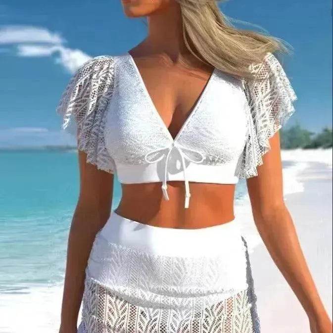 Solid Color Hollow High Waist Charming Split Suit