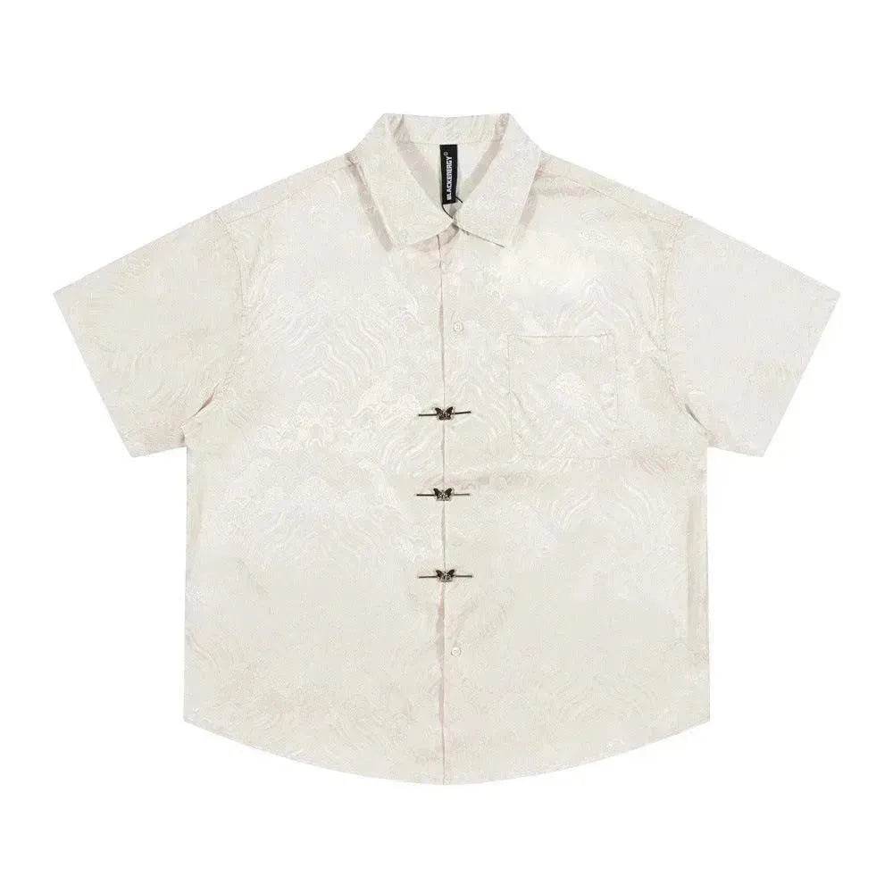Solid Color Jacquard Floral Short Sleeve Shirt