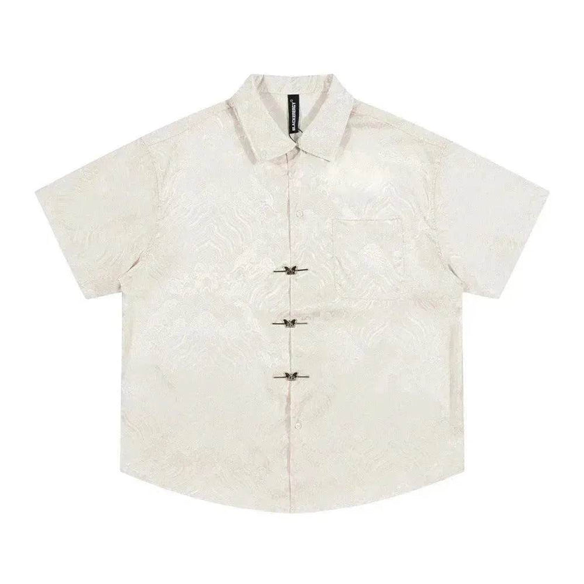 Solid Color Jacquard Floral Short Sleeve Shirt