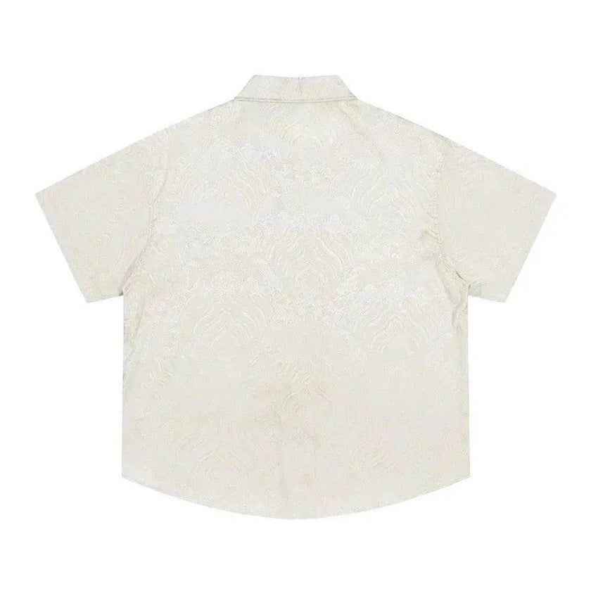Solid Color Jacquard Floral Short Sleeve Shirt