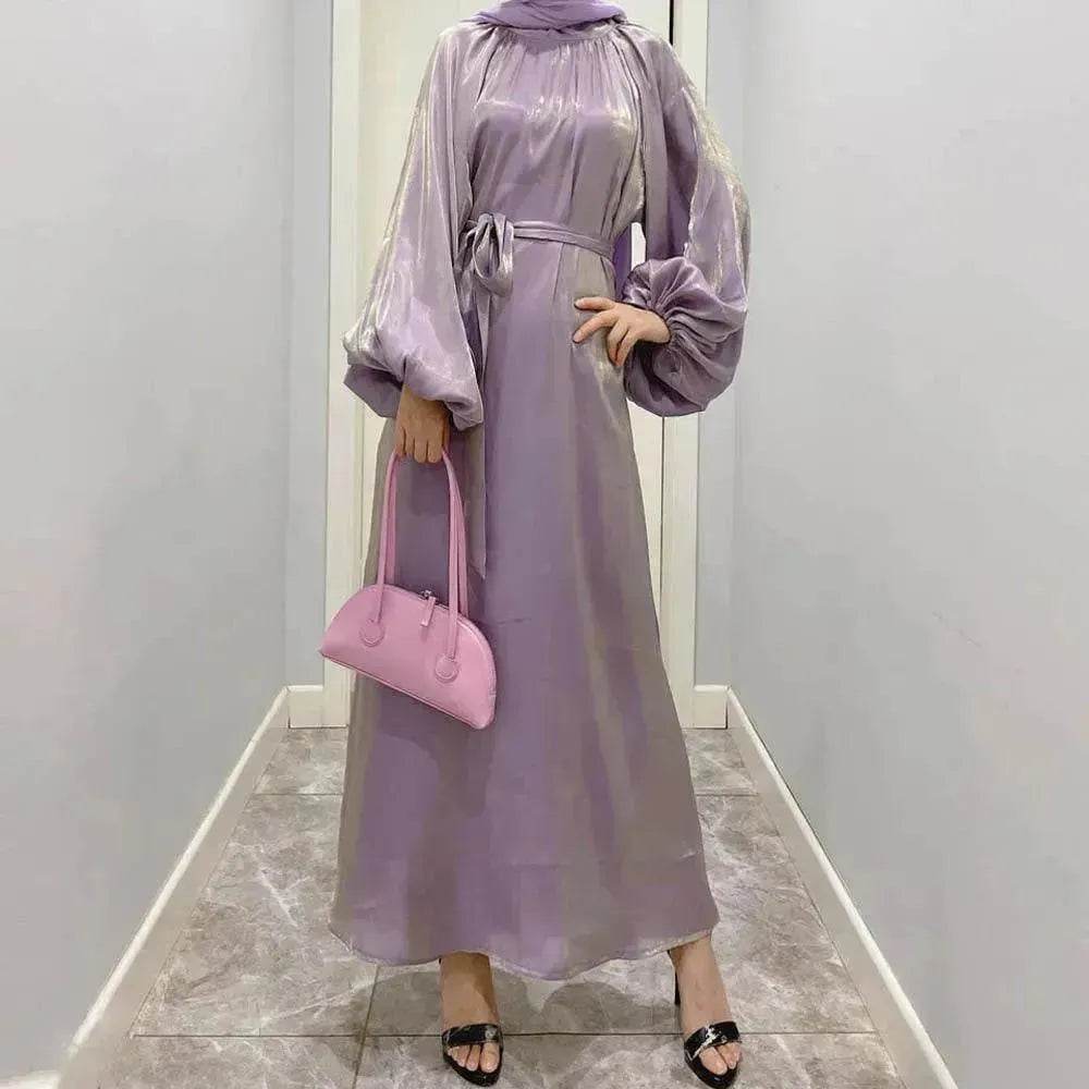 Solid Color Long Sleeve Abaya Dress for Middle East Arab Dubai Turkey Women