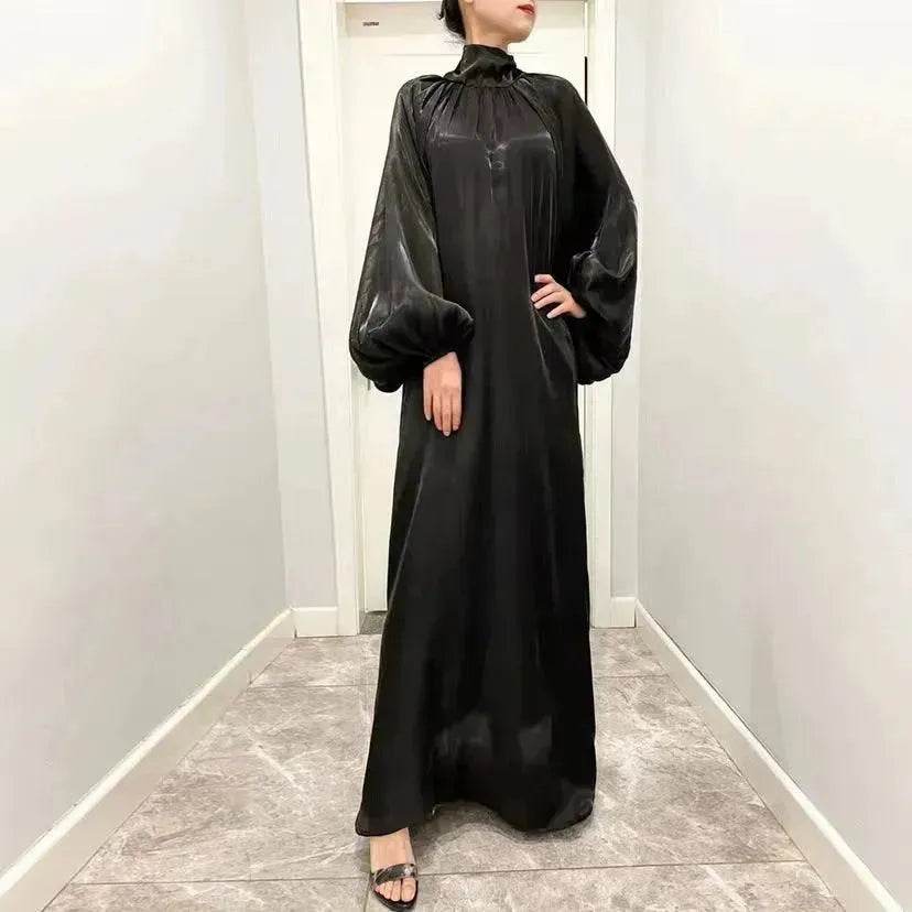 Solid Color Long Sleeve Abaya Dress for Middle East Arab Dubai Turkey Women