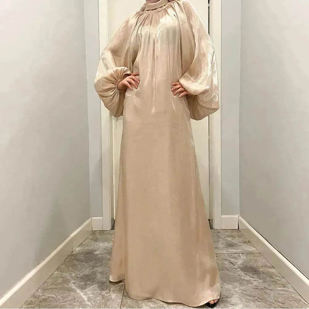 Solid Color Long Sleeve Abaya Dress for Middle East Arab Dubai Turkey Women