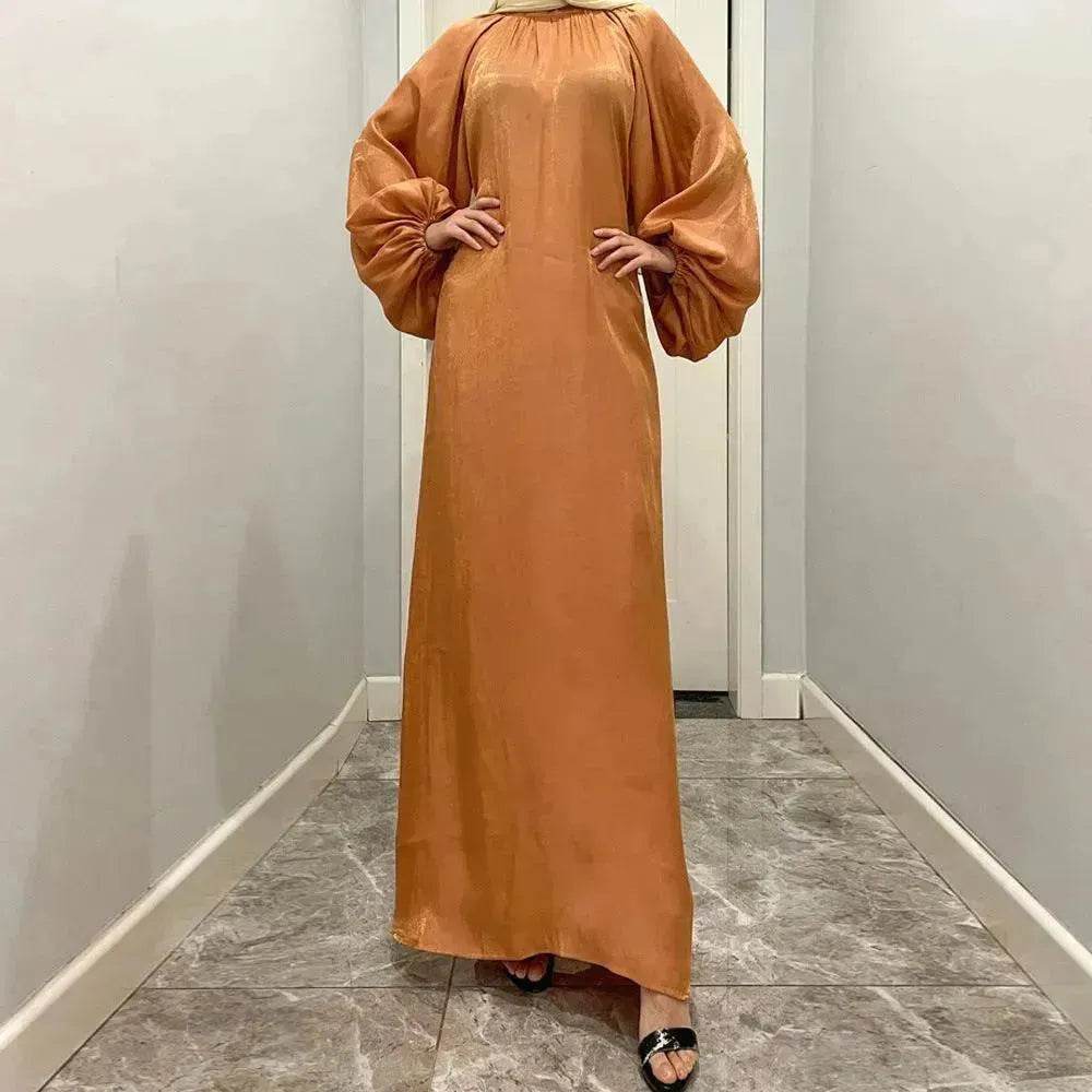 Solid Color Long Sleeve Abaya Dress for Middle East Arab Dubai Turkey Women