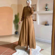 Solid Color Long Sleeve Skirt Suit for Elegant Arab Dubai Turkey Middle Eastern Women Abaya Dress