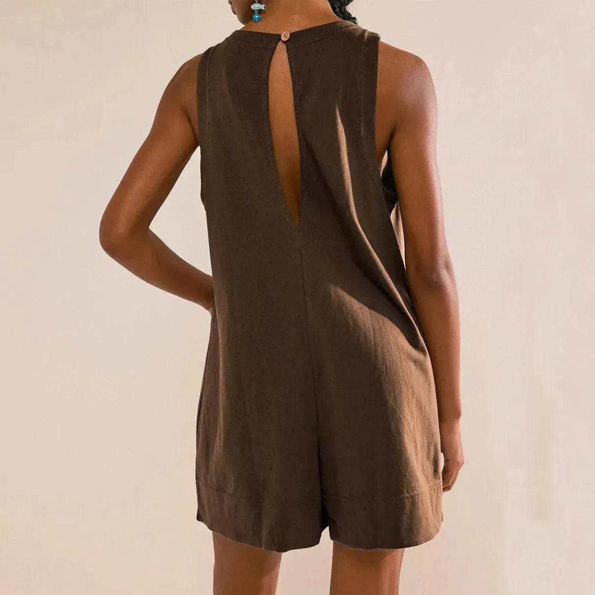 Solid Color Loose Jumpsuit With Pockets Fashion Summer Straight Cargo Shorts Overall Pants Beach Womens Clothing