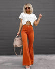 Solid Color Mid-waist Slim-fit Micro Flared Pants Corduroy