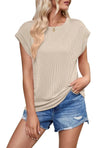 Solid Color Stripe Bat-sleeve Summer Casual Loose Vest blouse Tops for Women.