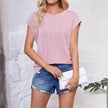 Solid Color Stripe Bat-sleeve Summer Casual Loose Vest blouse Tops for Women.