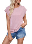 Solid Color Stripe Bat-sleeve Summer Casual Loose Vest blouse Tops for Women.
