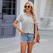 Solid Color V-neck Lapel Short-sleeved Cotton Summer Loose polo shirt Top Women