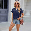Solid Color V-neck Lapel Short-sleeved Cotton Summer Loose polo shirt Top Women