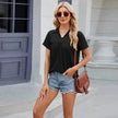 Solid Color V-neck Lapel Short-sleeved Cotton Summer Loose polo shirt Top Women