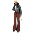 Solid Color Velvet Elastic High Waist Slimming Casual Bootcut Trousers Women
