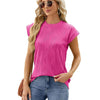 Solid Color Wave Pattern Bat Short sleeve blouse Top Summer Loose Vest Casual Cotton Women