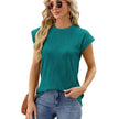Solid Color Wave Pattern Bat Short sleeve blouse Top Summer Loose Vest Casual Cotton Women
