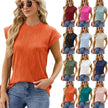 Solid Color Wave Pattern Bat Short sleeve blouse Top Summer Loose Vest Casual Cotton Women