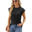 Solid Color Wave Pattern Bat Short sleeve blouse Top Summer Loose Vest Casual Cotton Women