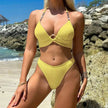 Solid Striped Bikini With Buckle Straps Fashion Summer Beach Swimsuit Womens Clothing