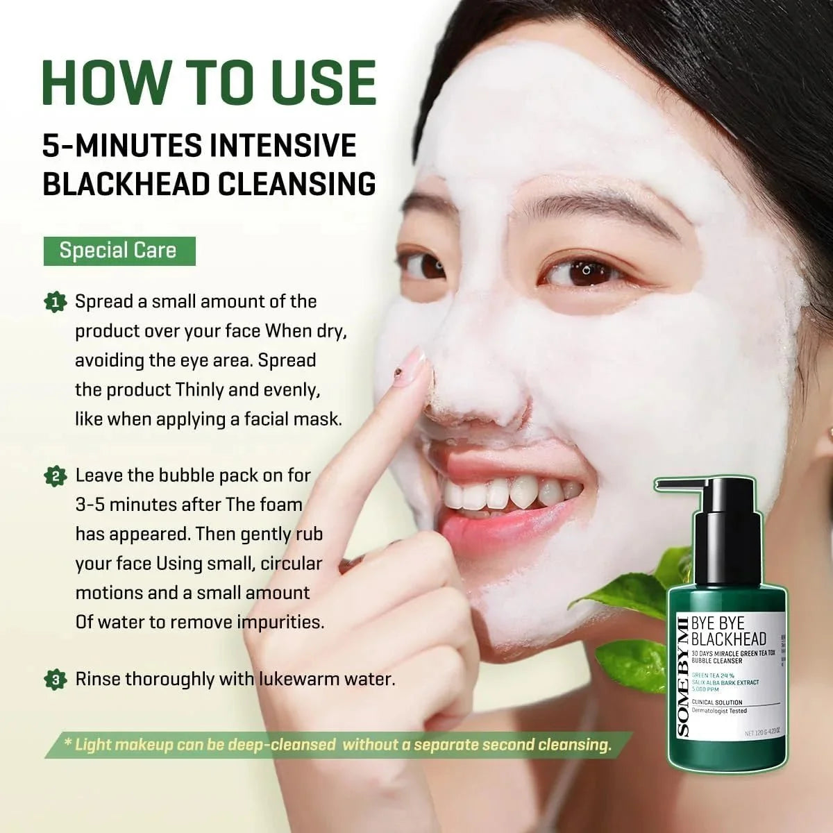 SOME BY MI Bye Bye Blackhead 30 Days Miracle Green Tea Tox Bubble Cleanser 120g