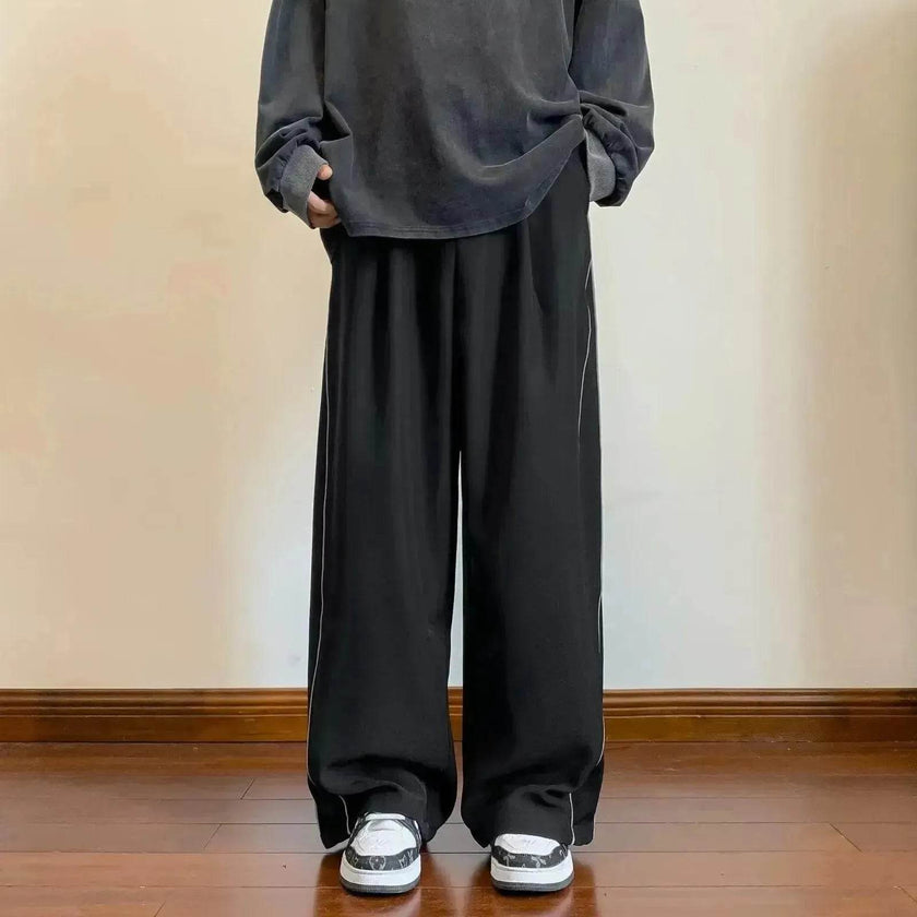 Sports Pants Male Straight Wide Leg Striped Casual Trousers