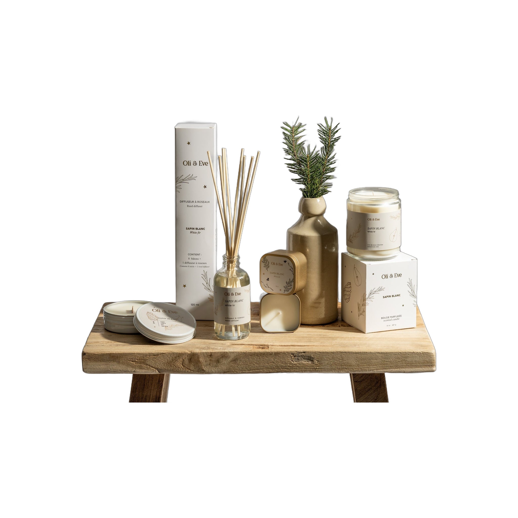 Bougie oli et ève sapin blanc en verre 8oz