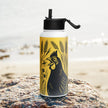 Golden Wheat Rooster Stainless steel water bottle with a straw