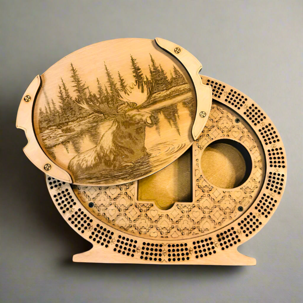 Personalized 4-Track  Cribbage Board – Handcrafted, Custom Engraved & Stand-Up Display