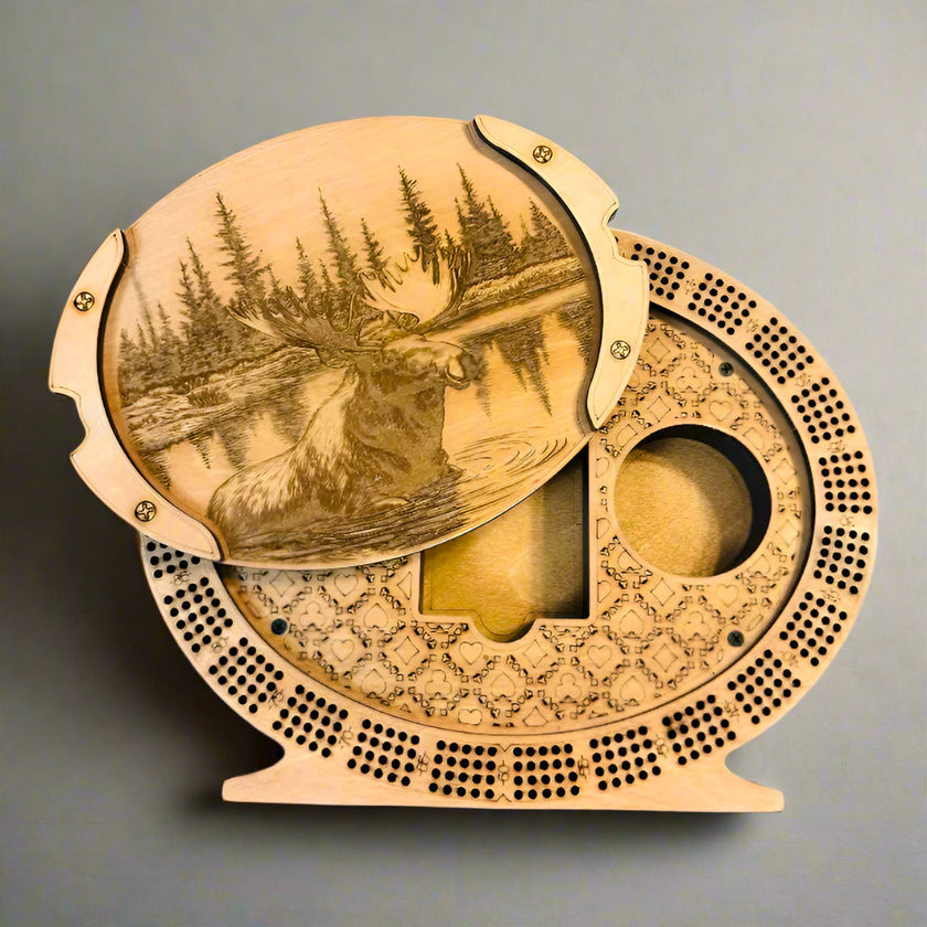 Personalized 4-Track  Cribbage Board – Handcrafted, Custom Engraved & Stand-Up Display
