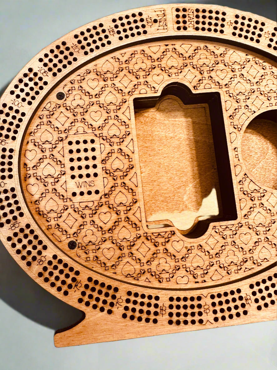 Personalized 4-Track  Cribbage Board – Handcrafted, Custom Engraved & Stand-Up Display