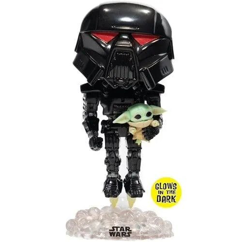 Star Wars: The Mandalorian Dark Trooper with Grogu Glow-in-the-Dark Pop! Vinyl Figure- Entertainment Earth Exclusive