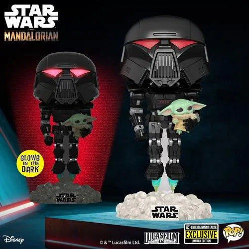 Star Wars: The Mandalorian Dark Trooper with Grogu Glow-in-the-Dark Pop! Vinyl Figure- Entertainment Earth Exclusive