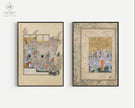 STATEMENT DUO Ancient Persian Miniatures - Hawking Party and Shahnameh |  | Ancient Illuminated Manuscript available framed