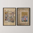STATEMENT DUO Ancient Persian Miniatures - Hawking Party and Shahnameh |  | Ancient Illuminated Manuscript available framed