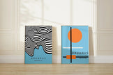STATEMENT DUO Blue Bauhaus Mid-Century Modern Art Print Posters |  | available framed